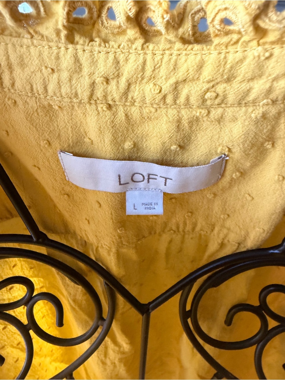 LOFT Yellow Eyelet Ruffle Split-Neck Blouse - Picture 6 of 8